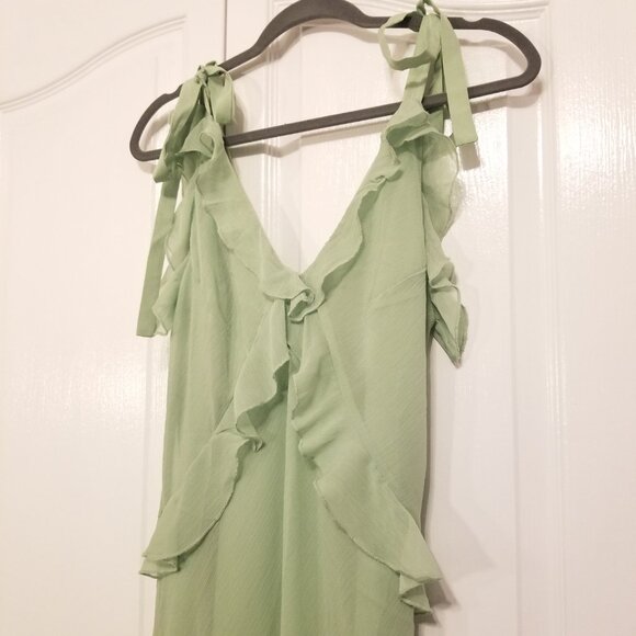 NWT Christian Lacroix Pastel Light Green Maxi Long Dress Ruffles Chiffon Medium - Picture 6 of 16